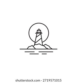 Logo del faro con estilo de diseño de arte de línea