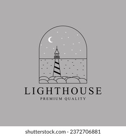 Lighthouse logo line art vector illustration template icon graphic design