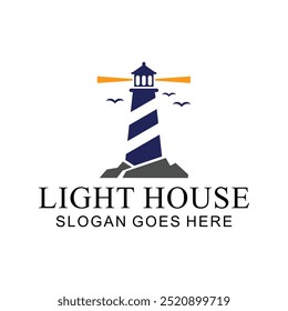 lighthouse logo, with modern minimalist style, blue yellow nuances on white background