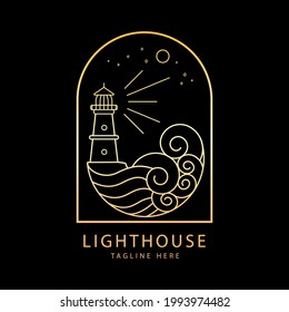 lighthouse logo with ocean wave mono line style design gradient color