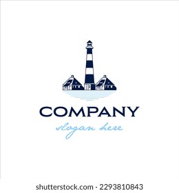 Lighthouse logo with old building in classic style design