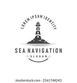 Lighthouse Logo, Sea Tower Vector, Template Design, Illustration Simple Minimalist
