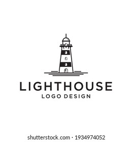 Lighthouse Logo, Searchlight Tower Island Beach Coast Simple Line Art logo design inspiration
