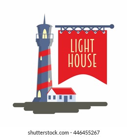 Lighthouse logo, sign or symbol template design. Vector illustration.
