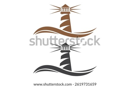 A Lighthouse logo with a stylish modern shape Lighthouse with ocean and Vector modern icon