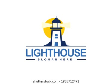 Leuchtturmlogo mit Sonne auf Hintergrund