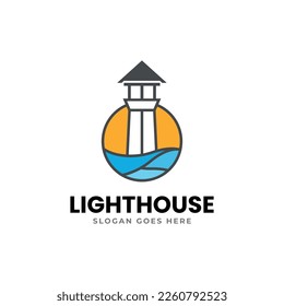 Lighthouse logo template. Building of lighthouse logo vector