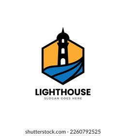 Lighthouse logo template. Building of lighthouse logo vector