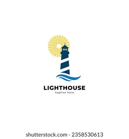 Lighthouse logo template. Building of lighthouse logo vector