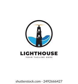 Lighthouse logo template. Building of lighthouse logo vector