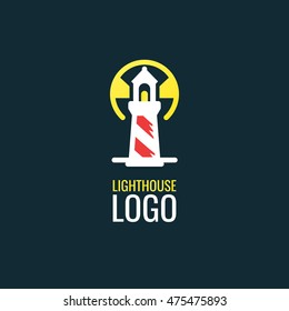 Lighthouse logo template design. Template for logos, labels, emblems with stylized lighthouse.