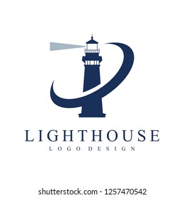 Lighthouse logo template design. Vector illustration Isolated on a White Background - Vector