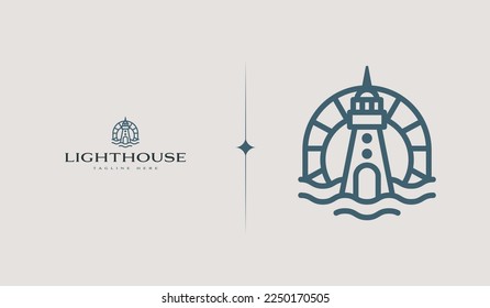 Lighthouse Logo Template. Universal creative premium symbol. Vector illustration