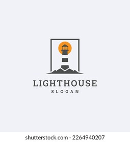 Lighthouse logo template .with sunset logo vector