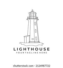 lighthouse logo tower art line illustration vector sailing nautical beach shore wave sea