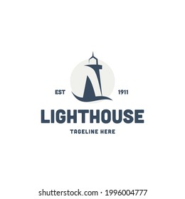 Lighthouse logo vector, Beacon logo icon, Modern linear simple logotype, Lighthouses and ocean waves