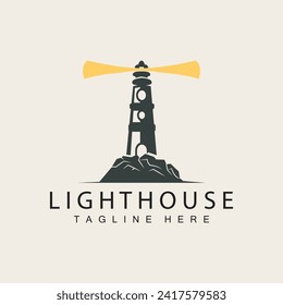 Lighthouse logo vector beacon tower ship signal simple beach port design template