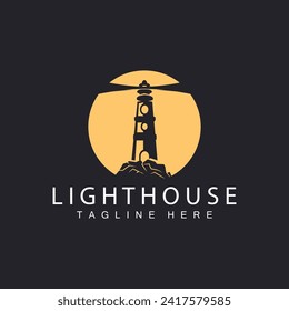 Lighthouse logo vector beacon tower ship signal simple beach port design template