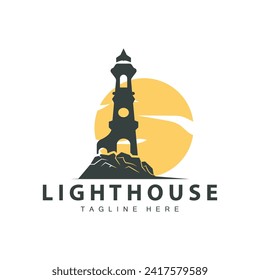 Lighthouse logo vector beacon tower ship signal simple beach port design template