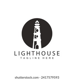 Lighthouse logo vector beacon tower ship signal simple beach port design template