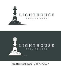 Lighthouse logo vector beacon tower ship signal simple beach port design template