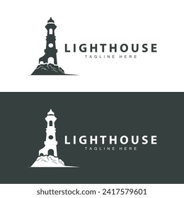 Lighthouse logo vector beacon tower ship signal simple beach port design template