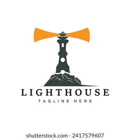 Lighthouse logo vector beacon tower ship signal simple beach port design template