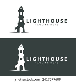 Lighthouse logo vector beacon tower ship signal simple beach port design template