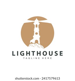 Lighthouse logo vector beacon tower ship signal simple beach port design template