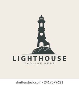 Lighthouse logo vector beacon tower ship signal simple beach port design template