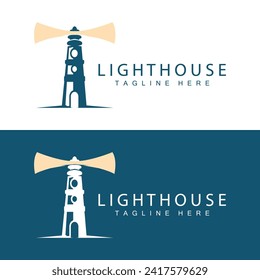 Lighthouse logo vector beacon tower ship signal simple beach port design template