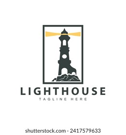 Lighthouse logo vector beacon tower ship signal simple beach port design template