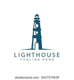 Lighthouse logo vector beacon tower ship signal simple beach port design template