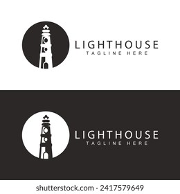 Lighthouse logo vector beacon tower ship signal simple beach port design template