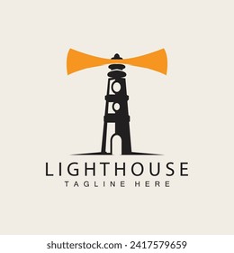 Lighthouse logo vector beacon tower ship signal simple beach port design template