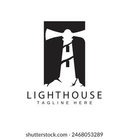 Lighthouse logo vector beacon tower ship signal simple beach port design template