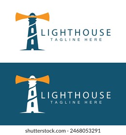 Lighthouse logo vector beacon tower ship signal simple beach port design template