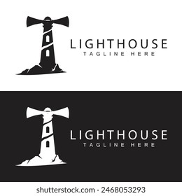 Lighthouse logo vector beacon tower ship signal simple beach port design template