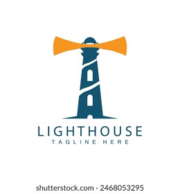 Lighthouse logo vector beacon tower ship signal simple beach port design template