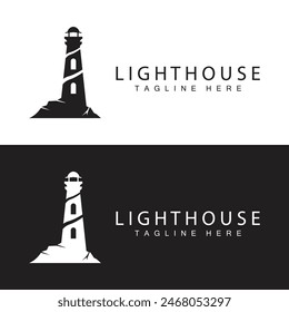 Lighthouse logo vector beacon tower ship signal simple beach port design template