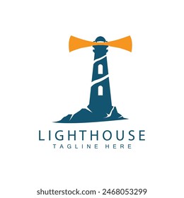 Lighthouse logo vector beacon tower ship signal simple beach port design template