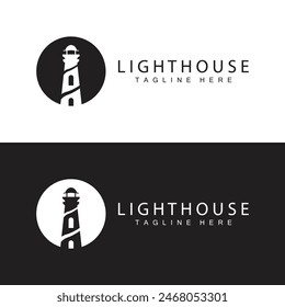 Lighthouse logo vector beacon tower ship signal simple beach port design template