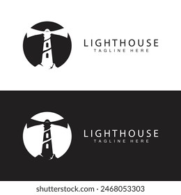 Lighthouse logo vector beacon tower ship signal simple beach port design template