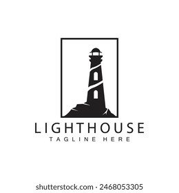 Lighthouse logo vector beacon tower ship signal simple beach port design template