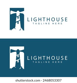 Lighthouse logo vector beacon tower ship signal simple beach port design template