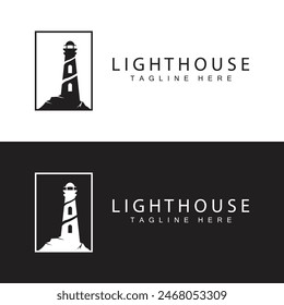 Lighthouse logo vector beacon tower ship signal simple beach port design template