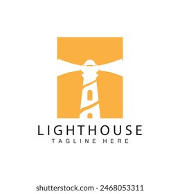 Lighthouse logo vector beacon tower ship signal simple beach port design template