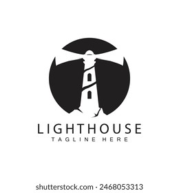 Lighthouse logo vector beacon tower ship signal simple beach port design template