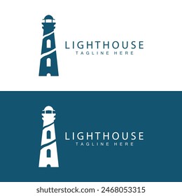 Lighthouse logo vector beacon tower ship signal simple beach port design template