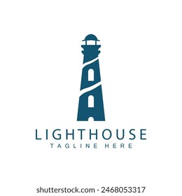 Lighthouse logo vector beacon tower ship signal simple beach port design template